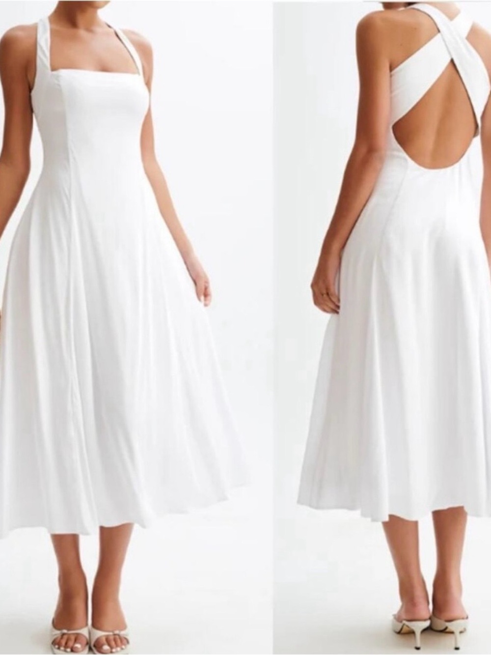MESHKI White Crisscross Back Midi Dress - Elegant Dress